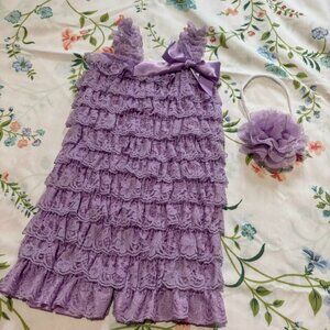 Lavender Lace Petti Romper with Headband
